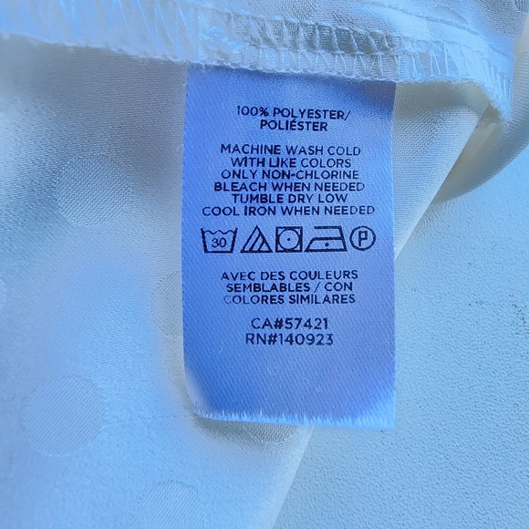 Ann Taylor Polka Dot Long Sleeve Blouse Satin Dots Ivory Off White Ruffle Neck M - Picture 7 of 11